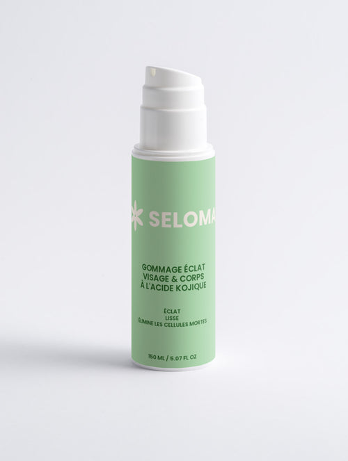Gommage Éclat Visage & Corps SELOMA à l'acide kojique, flacon pompe de 150 ml