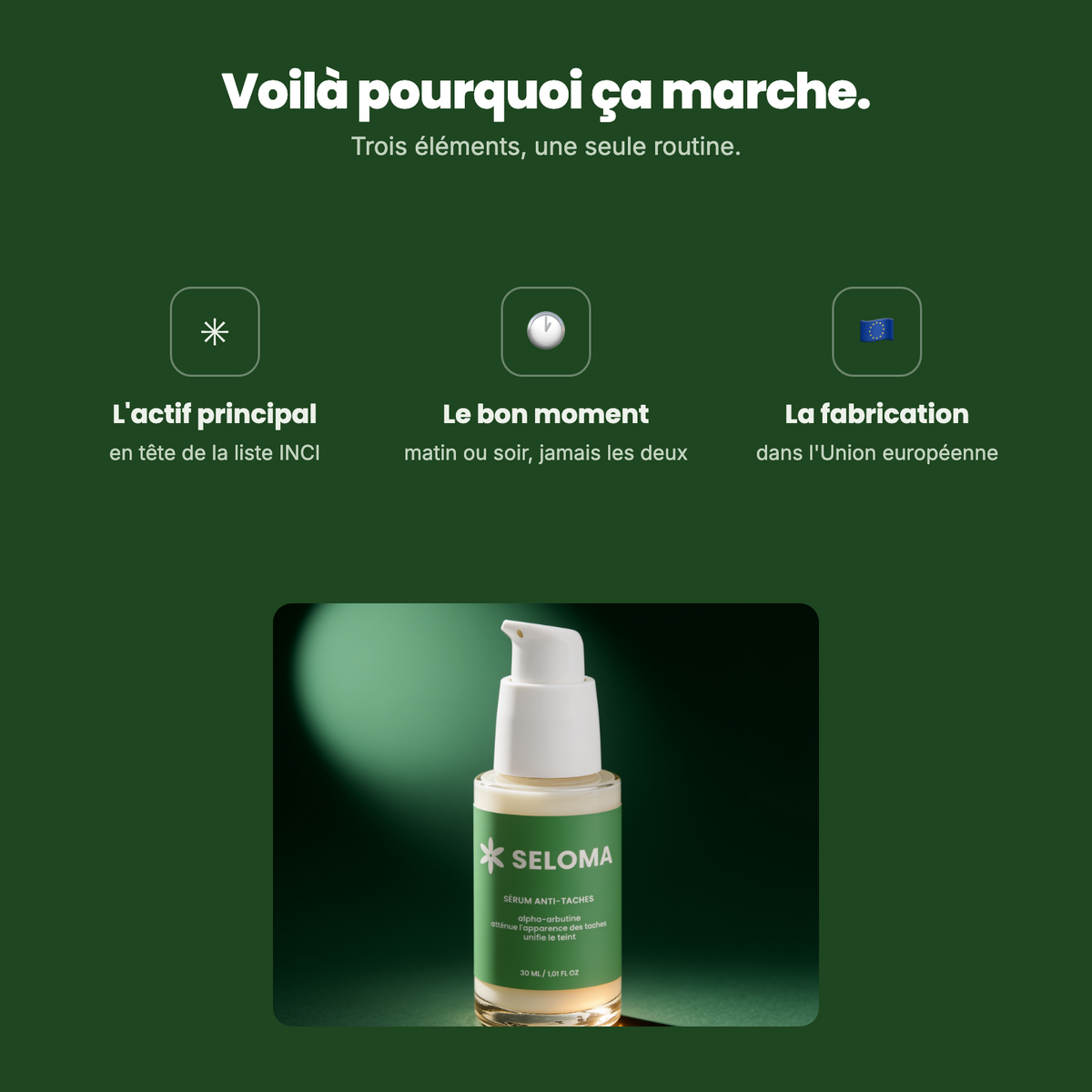 Sérum Anti-Taches SELOMA — l'actif, le moment, la certification