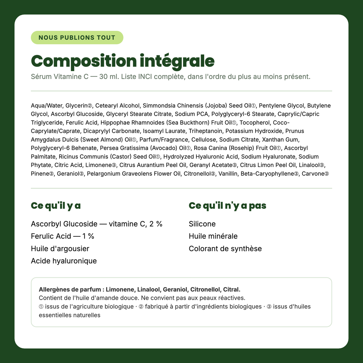 Sérum Vitamine C SELOMA — composition intégrale et liste INCI